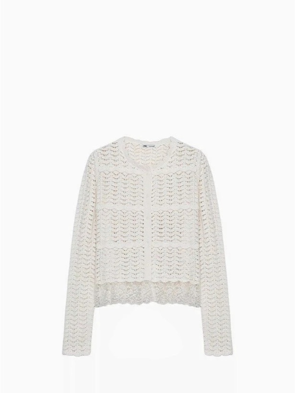 Zara Chenille Romantic Cardigan Textured Knit in White